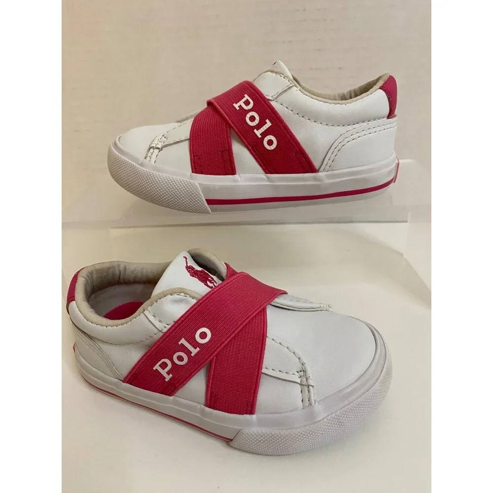 Polo Ralph Lauren Sneakers‎ Toddler 6 Pink/White Easten II EZ Slip-On Shoes